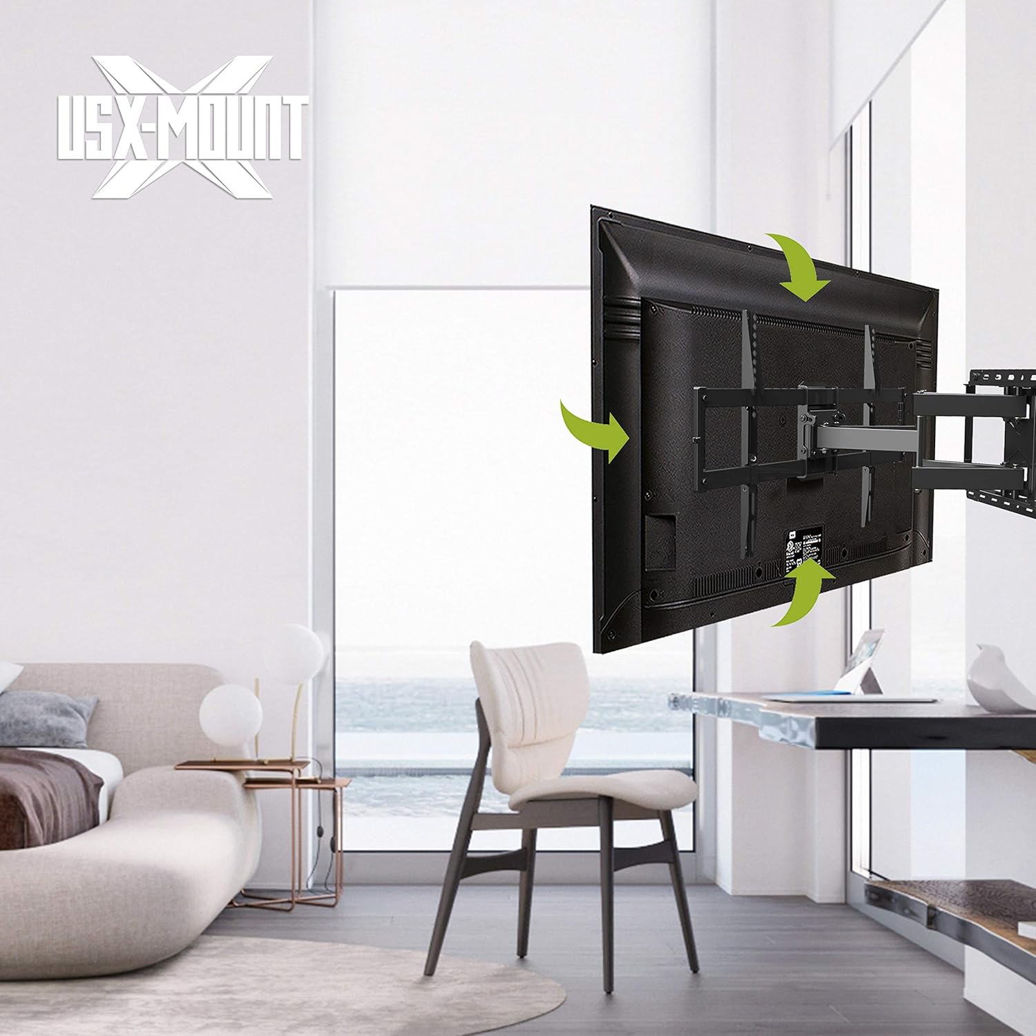 USX MOUNT Full Motion TV Wall Mount for Most 47-84 inch Flat Screen/LED/4K TVs, TV Mount Bracket Dual Swivel Articulating Tilt 6 Arms, Max VESA 600x400mm, Holds up to 132lbs, Arms Up to 16" Wood Stud: Home Audio & Theater