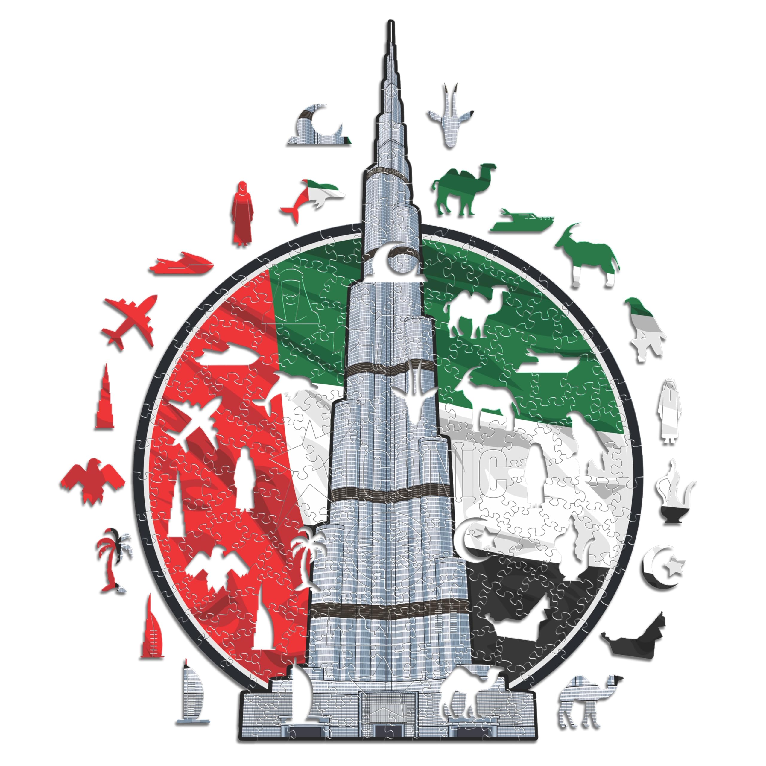Iconic Puzzles, Burj Khalifa, 100% eco-sustainable wooden puzzle, size S, 150 pieces