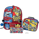 AI ACCESSORY INNOVATIONS Transformers 5 PC Backpack Set, Bumblebee & Optimus Prime School Bag 16”, Blue & Red