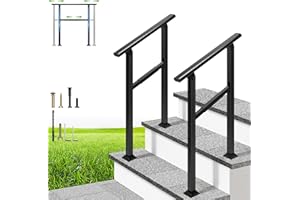 VIVOHOME Adjustable Outdoor Handrails - Durable Galvanized Steel, Black Oval Design for Porch, Deck & Stairs, 2-Pack for 2 St