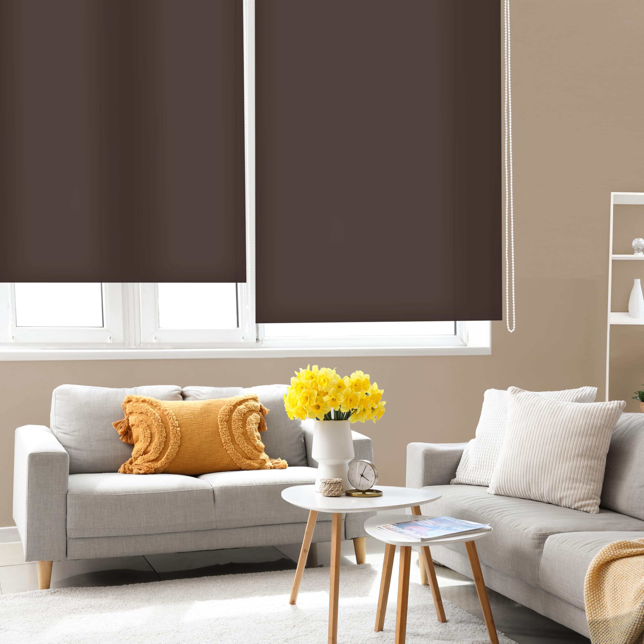 Blindecor Ara - Plain translucent roller blind, dark brown, 120x175 cm (width x height)
