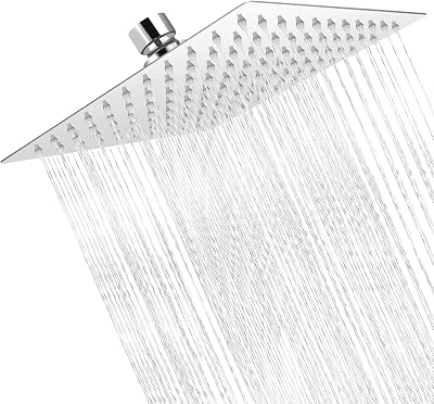SIMDAO 10 Inch Square Rainfall Shower Head High Pressure 360° Adjustable Angle