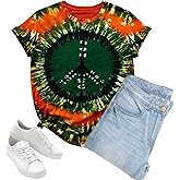Women Hippie Shirt Peace Love 60s 70s Shirt Peace Sign Tshirts Tie Dye Inspirational Vintage Hippie Style Tee Tops