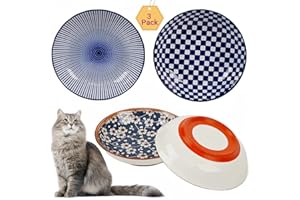 ZYUTONG 3-Pack Ceramic Cat Bowls with Non-Slip Base - Heavy Duty 5.5” Shallow Dish, Whisker Friendly & Dishwasher Safe, Premium Glossy Glaze Pet Food Bowls (Upgraded Silicone Ring)