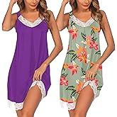 Ekouaer Womens Nightgown 2 Pack Nightgown V Neck Lace Sleepwear Sleeveless Chemise Women's nightgowns & sleepshirts S-XXL
