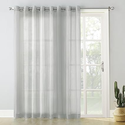 No. 918 Emily Extra-Wide Sheer Voile Sliding Patio Door Curtain Panel, 100 x 84, Silver Gray