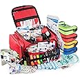 Scherber Fully-Stocked First Responder Professional Advanced EMT/EMS Trauma Kit | HSA/FSA Approved | Reflective Bag w/10+ Compartments, Zippered Pockets & 250+ First Aid Supplies (Red)