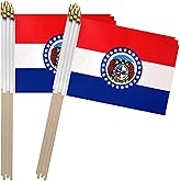 TSMD Missouri MO State Flag on Wood Stick Small Mini Handheld Flags,5x8 Inch,12 Pack