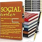 Chuangdi 6 Sets Social Worker Appreciation Gift Bulk A5 Leather Journal Notebook with Metal Buckle Ballpoint Pen Thank You Inspiration Gift for School Social Worker Teacher Nursing Volunteer BSW