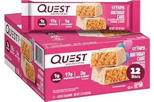 Quest Nutrition Crispy Birthday Cake Hero Protein Bar, 17g Protein, 1g Sugar, 2g Net Carbs, Gluten Free Protein Snack, Keto Friendly, 12 Count