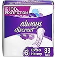 Always Discreet Incontinence Pads for Women and Postpartum Pads, Extra Heavy, 33 CT, up to 100% Bladder Leak Protection