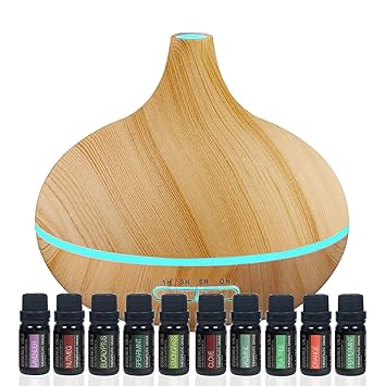 Pure Daily Care Ultimate Aromatherapy Gift Set Ultrasonic Diffuser Top 10 Essential Oils 350ml Diffuser With 4 Timer 7 Ambient Light Settings - 