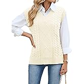 ZAFUL Womens V Neck Sweater Vest Cap Sleeve Oversized Ribbed Cable Knit Casual Loose Tank Top Pullover