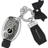 Simocky Key Fob Cover with Diamond Keychain for Mercedes Benz Car Key Shell Compatible with Mercedes Benz C E M S CLS CLA GLK GLA GLC GLE AMG Class Remote Key for Women (3 Buttons-Black Bowknot)