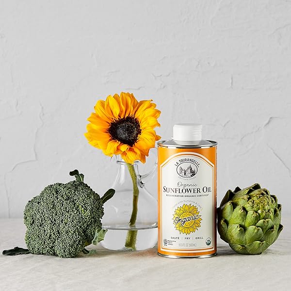 LA TOURANGELLE, ORGANIC REGENERATIVE SUNFLOWER OIL, HIGH HEAT COOKING AND SKIN CARE OIL, SUSTAINABLE, NON-GMO, 16.9 FL OZ