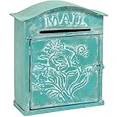 Red Co. 10&rdquo; x 12.5&rdquo; Farmhouse Mail Embossed Tin Metal Wall Mount Mailbox, Country Rustic D&eacute;cor, Distressed Teal Blue