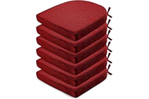 Wellsin Chair Cushions for Dining Chairs 6 Pack - Kitchen Chair Cushions with Ties and Non-Slip Backing - Dining Chair Pads 16"X16"X2", Red