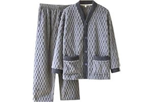 Men Fluffy Pajamas Set Fleece Plush Sleepwear Textured 2 Piece Button Up Pjs Sets Warm Fuzzy Loungewear with Pockets