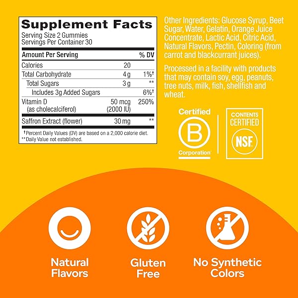 OLLY HELLO HAPPY GUMMY WORMS, MOOD BALANCE SUPPORT, VITAMIN D, SAFFRON, ADULT CHEWABLE SUPPLEMENT, TROPICAL ZING – 60 COUNT