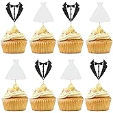 12Pcs Wedding Cupcake Toppers - Glitter Bride Groom Cupcake Pick for Bridal Shower Wedding Engagement Party Cupcake Decoration Supplies