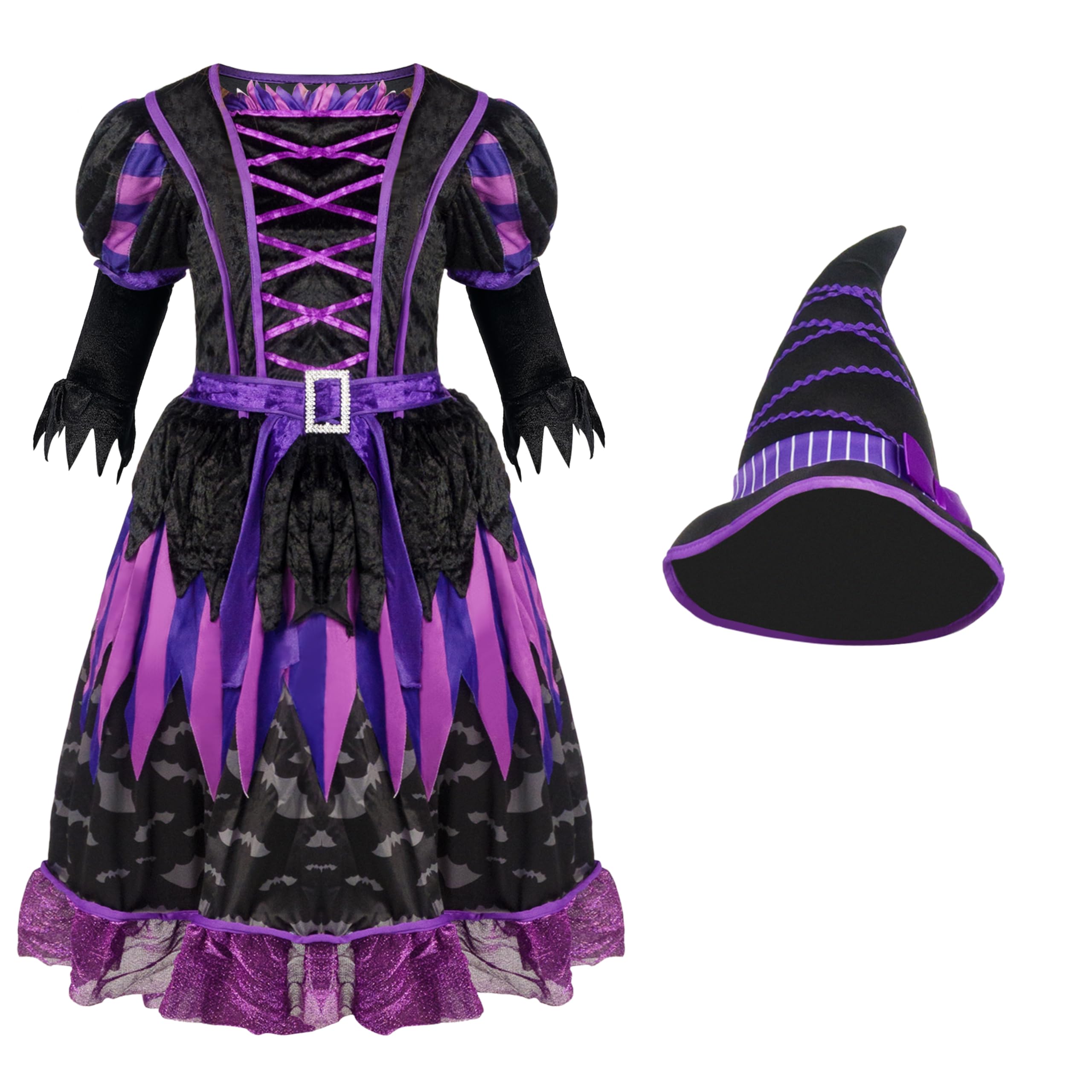 Photo 1 of Spooktacular Creations Cute Purple Witch Costume Deluxe Set for Girls Halloween Party, Trick-or-Treat Costume, Themed Parties (Small (5-7yr))840165855691