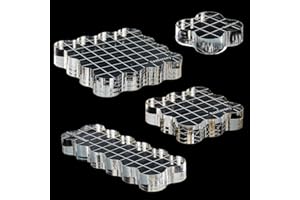 Sanfurney 4 Pieces Acrylic Stamp Blocks Set, 15mm Thick, Clear Stamping Tools with Grid Lines Decorative Stamp Blocks for Scrapbooking Crafts Card Making