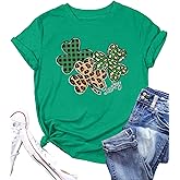 LAZYCHILD St Patricks Day Shirt Women: Lucky Shamrock Tshirt Saint Patricks Day Green Clover Short Sleeve Tops