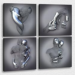 4 Piece Set Bedroom Wall Decor Love Heart Gray 3D