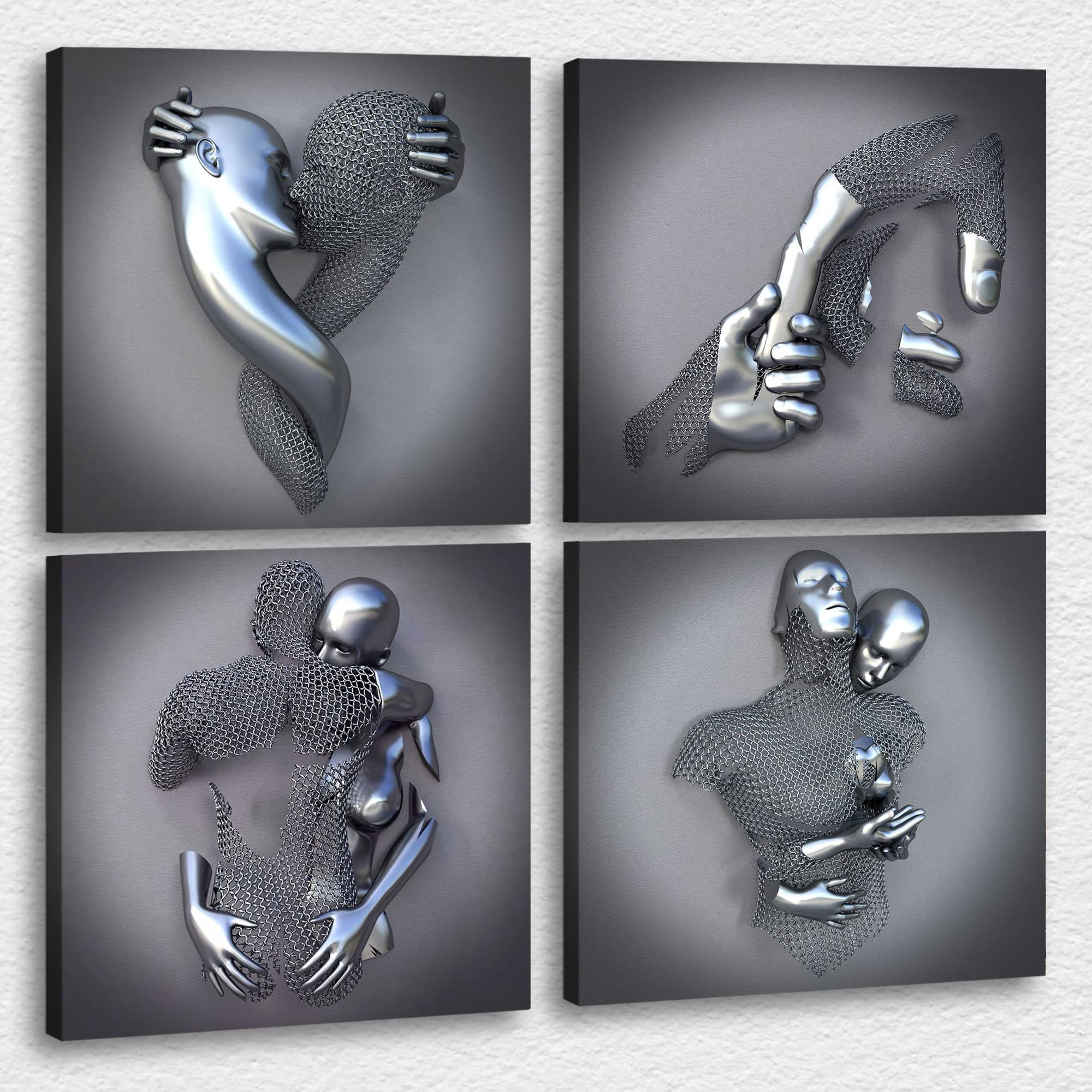 4 Piece Set Bedroom Wall Decor Love Heart Gray 3D