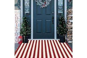 CAINANEL Christmas Outdoor mat Red and White Striped Outdoor Rug Front Porch Rug,Christmas Home Decor, Layerd Welcome Doormat for Front Porch Decor, Front Door, Farmhouse Decor (Red and White, 36''x60'')