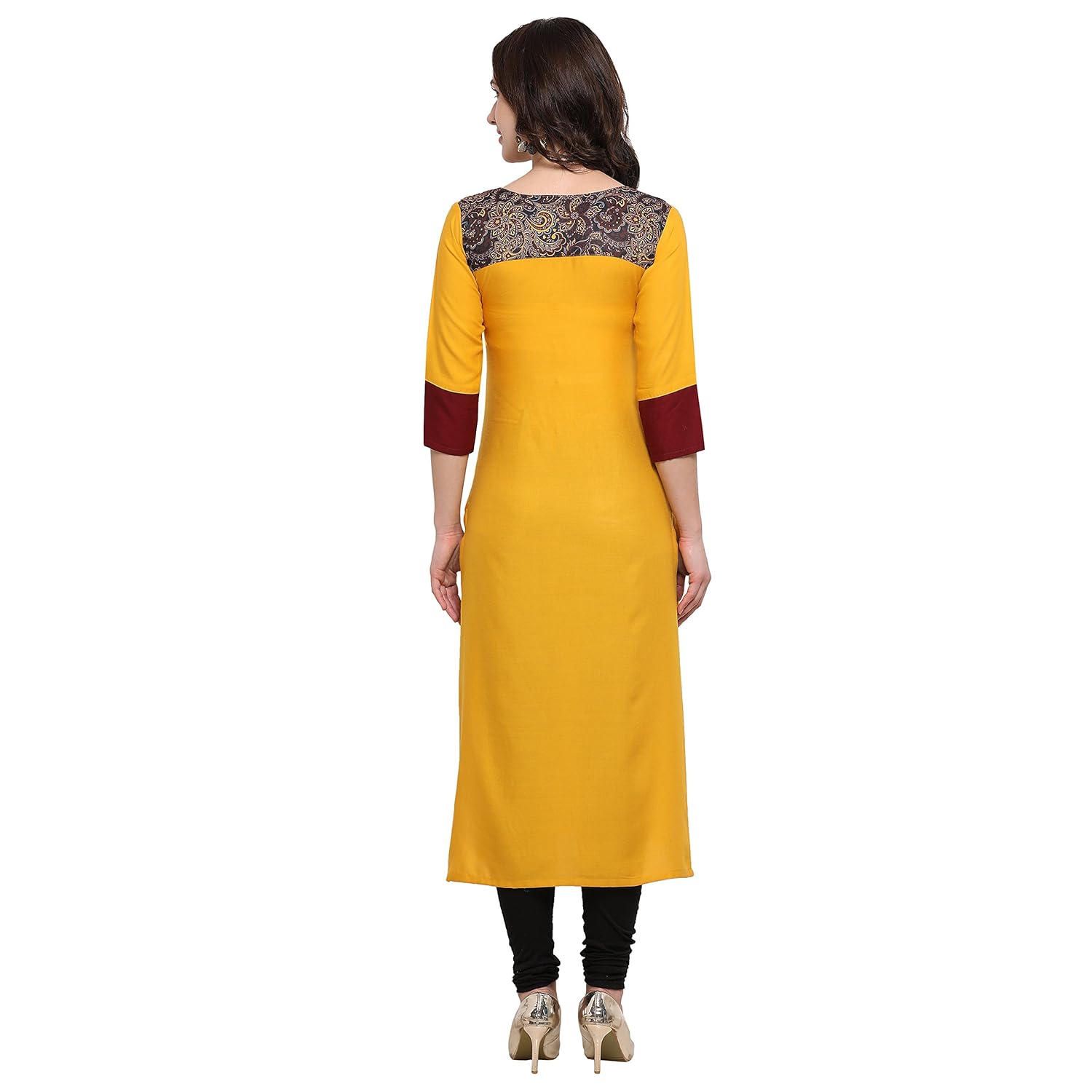 shopping queen women's rayon kurta (yellow_46-inch)