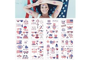 Zienlay 4th of July Temporary Tattoos, Metallic USA Fourth of July Patriotic Tattoos | American Flag Red White and Blue Face Tattoo Stickers, Independence Day Memorial Day Party Accessories Decoration