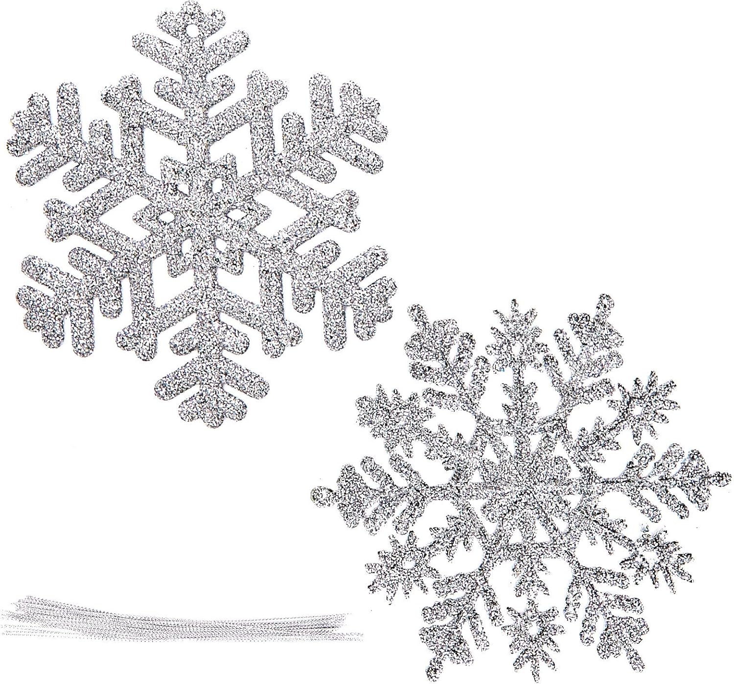 Pack of 32pcs Plastic Glitter Snowflake Ornaments Christmas Hanging Decorations Holiday Party Decor, 4 inch Silver