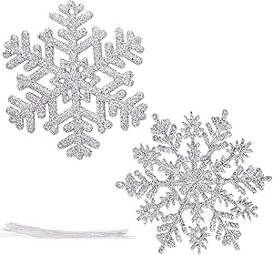 Pack of 32pcs Plastic Glitter Snowflake Ornaments Christmas Hanging Decorations Holiday Party Decor, 4 inch Silver