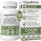 OrganiMAXX CoQ10 Supplement – Coenzyme Q10 300mg Per Capsule, Triple Strength Formula, Non-GMO, Q10 for Heart Health, Energy,