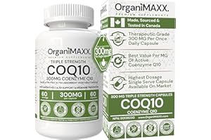 OrganiMAXX CoQ10 Supplement – Coenzyme Q10 300mg Per Capsule, Triple Strength Formula, Non-GMO, Q10 for Heart Health, Energy,