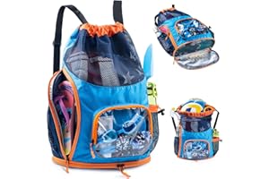 VIGEGARI Drawstring Mesh Backpack - Beach Bag with Shoe Compartment - Swim/Pool Bag for Beach & Pool - Summer Camp Essentials