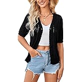 Yekaty Womens 2026 Short Sleeve Crochet Summer Cardigan Cropped Button Sweater Lightweight Shrug for Dress