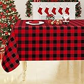 Smiry Rectangle Table Cloth, Waterproof Vinyl Tablecloths with Flannel Backing, Wipeable Buffalo Plaid Table Cover for Dining, Indoor and Outdoor (Red & Black, 60"x84")