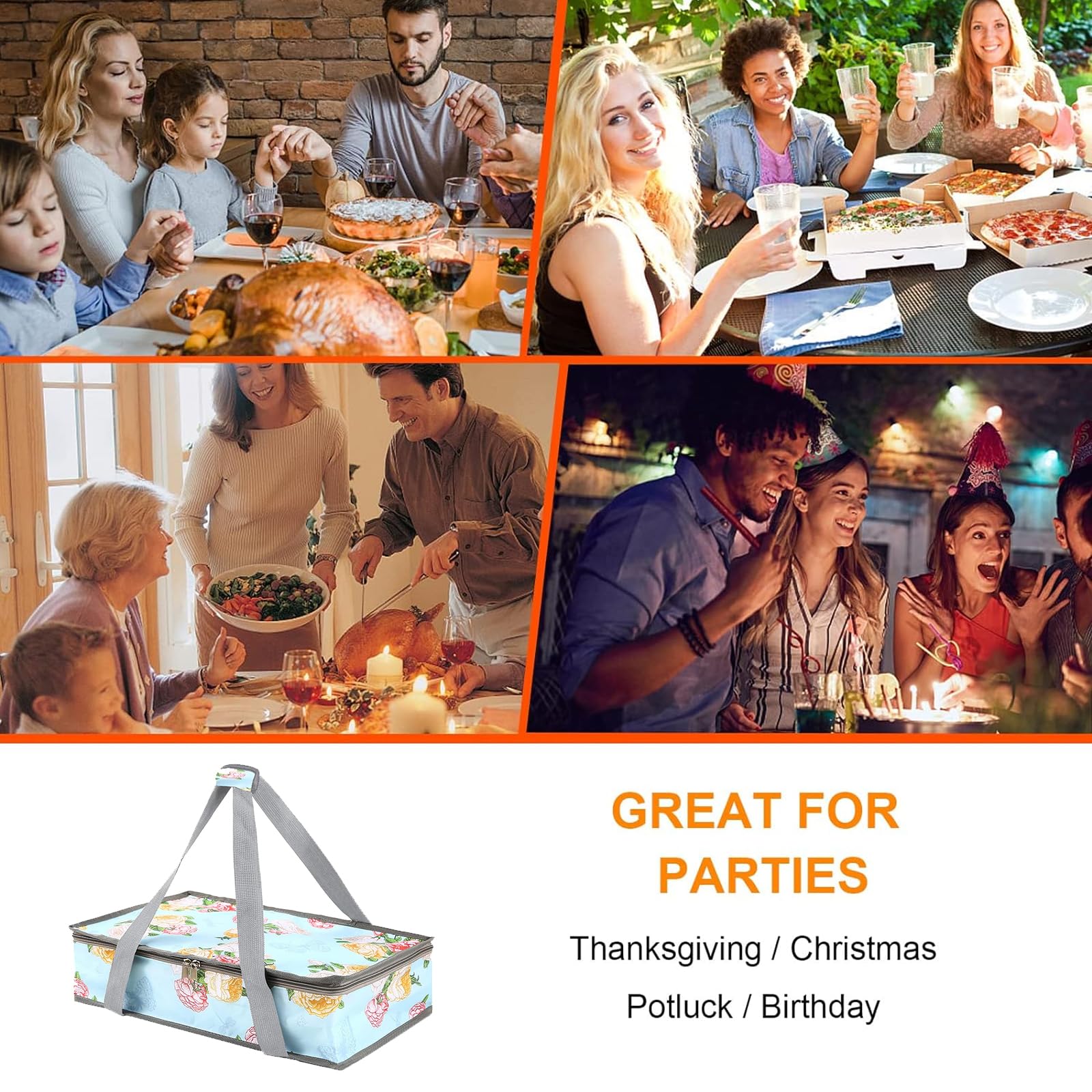 QEES Pioneer Woman Dish Carrier - Insulated Casserole Food Carrier for Hot or Cold Food, Travel, Party, Picnic