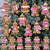 Zhanmai 24 Pcs Christmas Pink Gingerbread Man Ornaments Christmas Tree Pink Gingerbread Man Decorations Cute Xmas Hanging Ornaments Traditional Xmas Tree Party Decors
