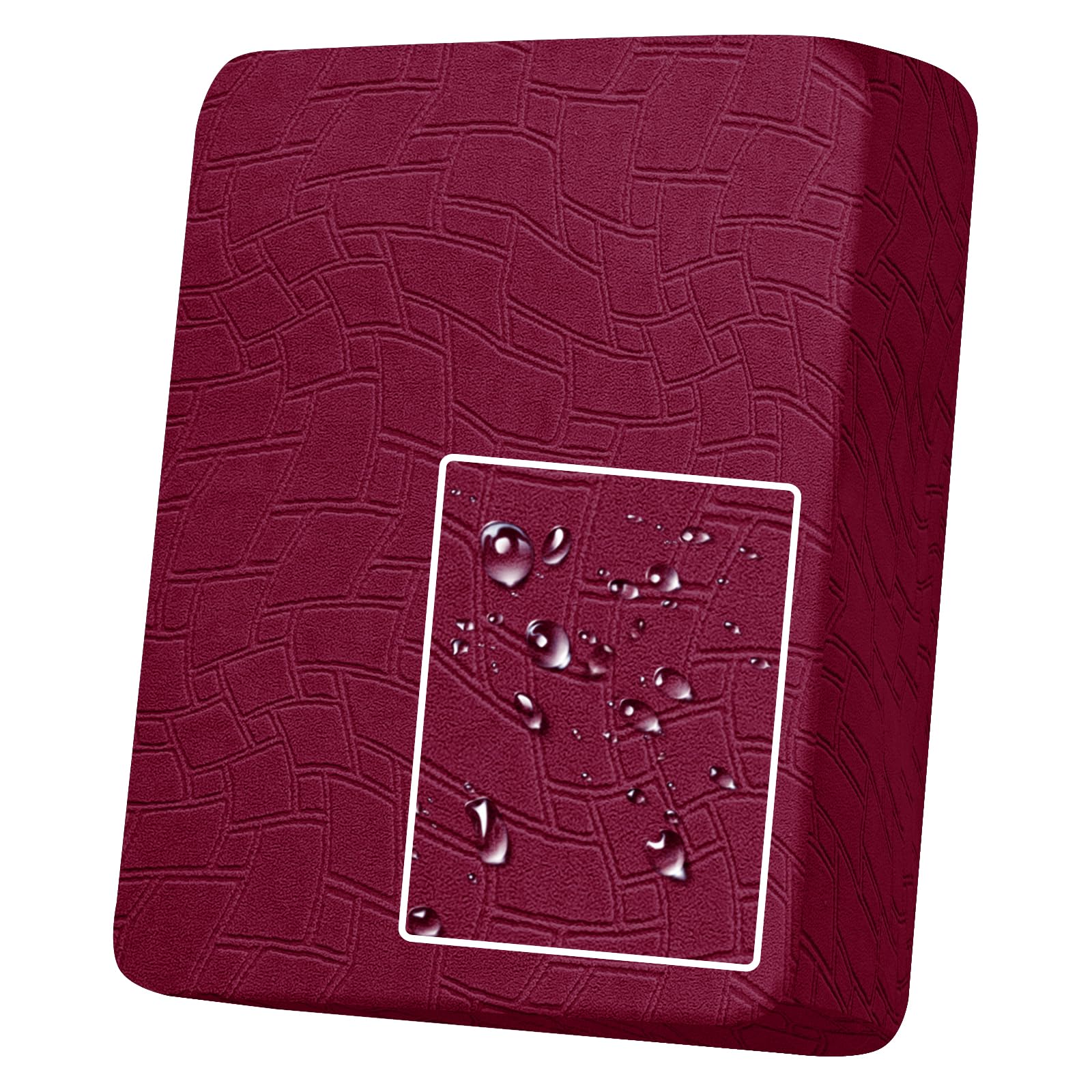 MAXIJIN Waterproof Sofa Seat Cushion Cover Jacquard Sofa Seat Cover Non-Slip Couch Seat Slipcover Protector Replacement for Individual Cushion with Elastic Bottom (Wine Red, Large 1 Seater)