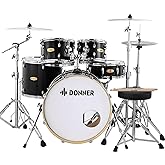 Donner Drum Set Adult with Practice Mute Pad,5-Piece 22 inch Full Size Acoustic Drum Kit, Black- DDS-520