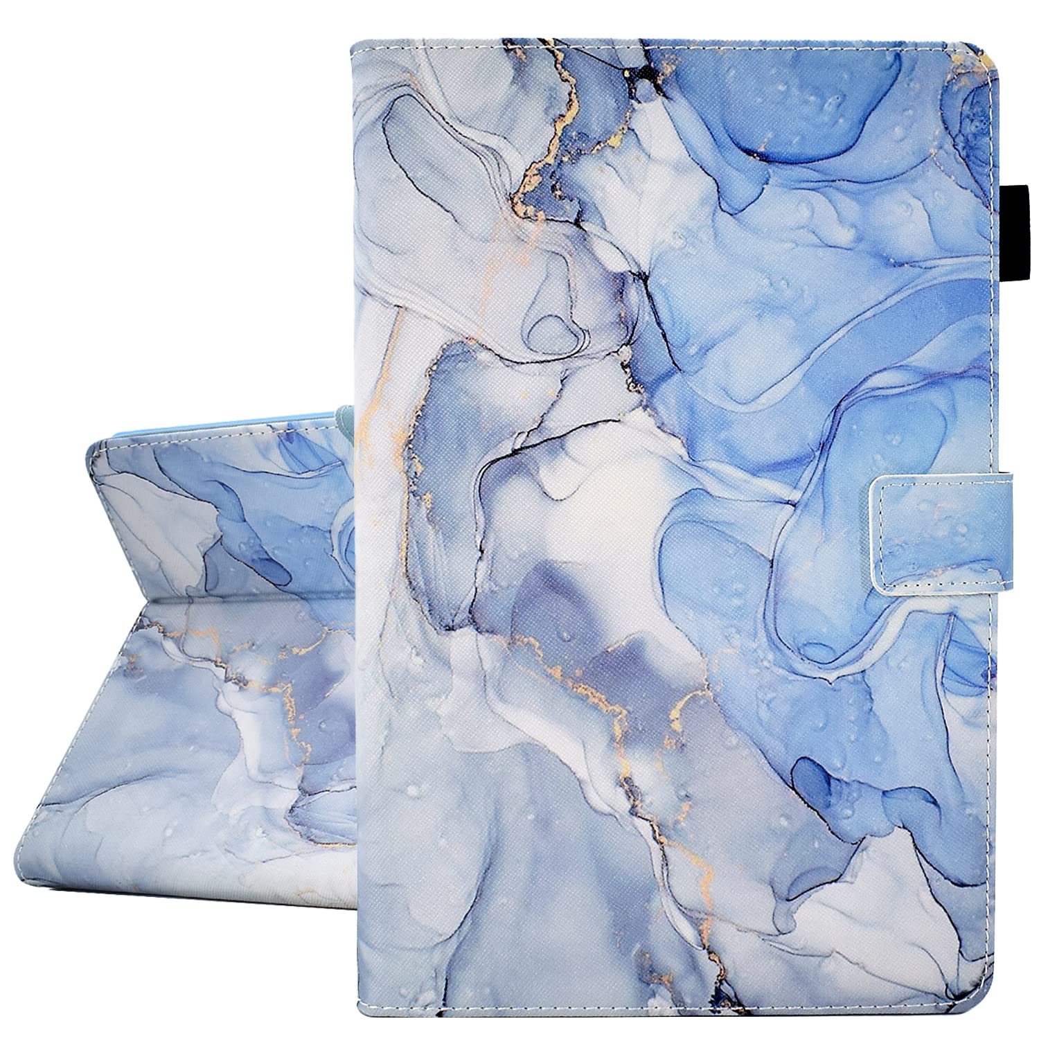 AUSMIX iPad 9.7 Inch Case, PU Leather Smart Stand Wallet with Auto Sleep/Wake, Blue White Marble