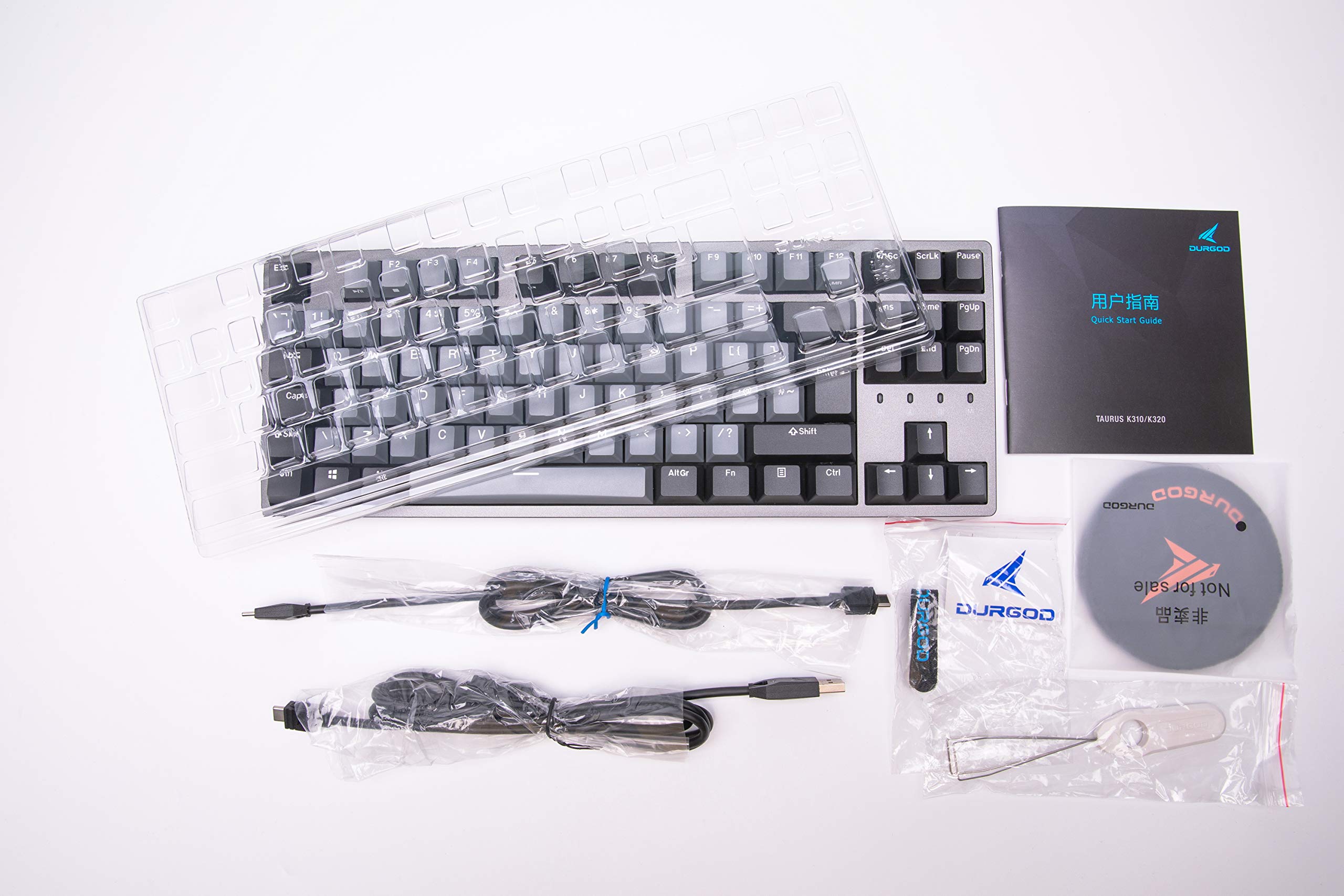 DURGOD Taurus K320 TKL Mechanical Gaming Keyboard - 88 Keys - Double Shot PBT - USB Type C - ISO UK (Space Grey, Cherry Mx Black)