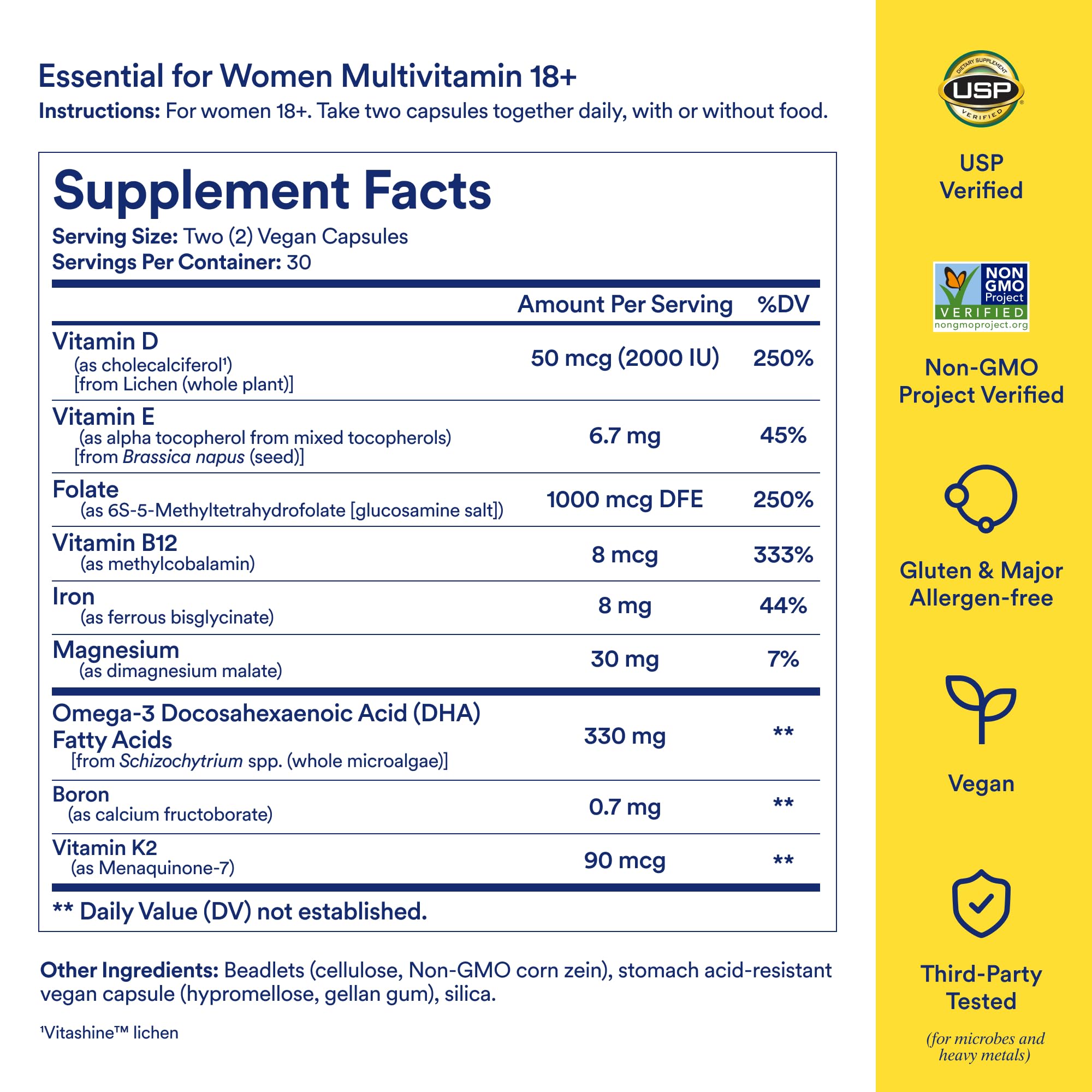 Ritual Multivitamin for Women 18+ with Vitamin D3 for Immune Support*, Vegan Omega 3 DHA, B12, Iron, Gluten Free, Non GMO, USP Verified, 30 Day Supply, 60 Capsules