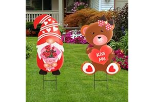 flangairy Metal Valentines Day Yard Sign with Stakes Outdoor Decorations Garden Lawn Front Porch Outside Gnome Teddy Bear Love Heart Wedding Anniversary Home Decor
