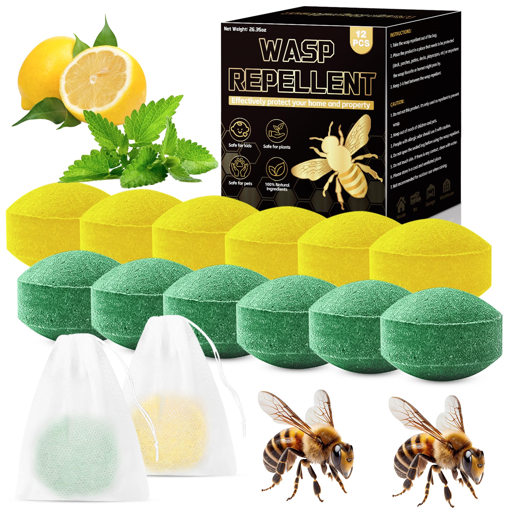 Photo 1 of 12 Pack Natural Wasp Repellent Patio Outdoor - Peppermint Oil Bee Repellent for Carpenter, Yellow Jackets, Hornets, Mud Wasps Deterrent for Indoor Garden Porch Balcony Deck Wood Pool, Pet & Human Safe