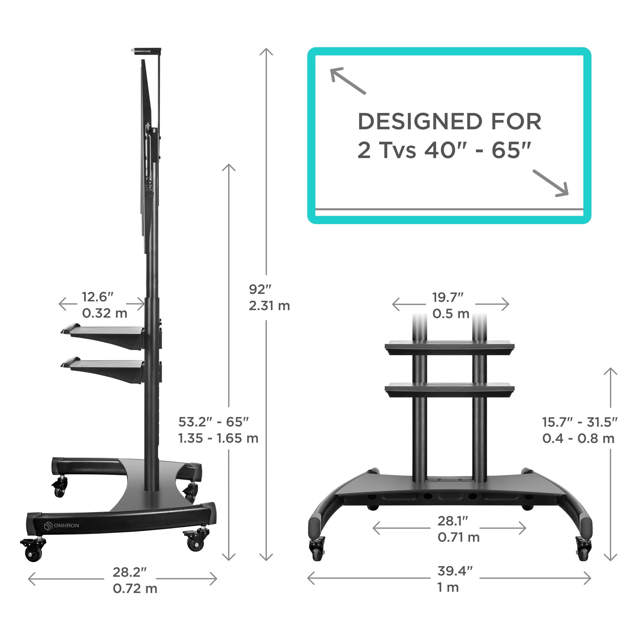 ONKRON Mobile TV Stand Dual TV Cart With Wheels For 40" 65 Inch LCD