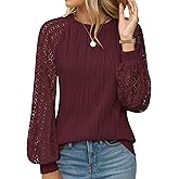 YZEGGO Womens Long Sleeve Textured Shirts Lace Tops Dressy Business Casual Blouses Trendy Outfits 2025